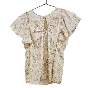 Rebecca Taylor Zadie Top 2 Flutter Sleeve Snow Metallic Silk